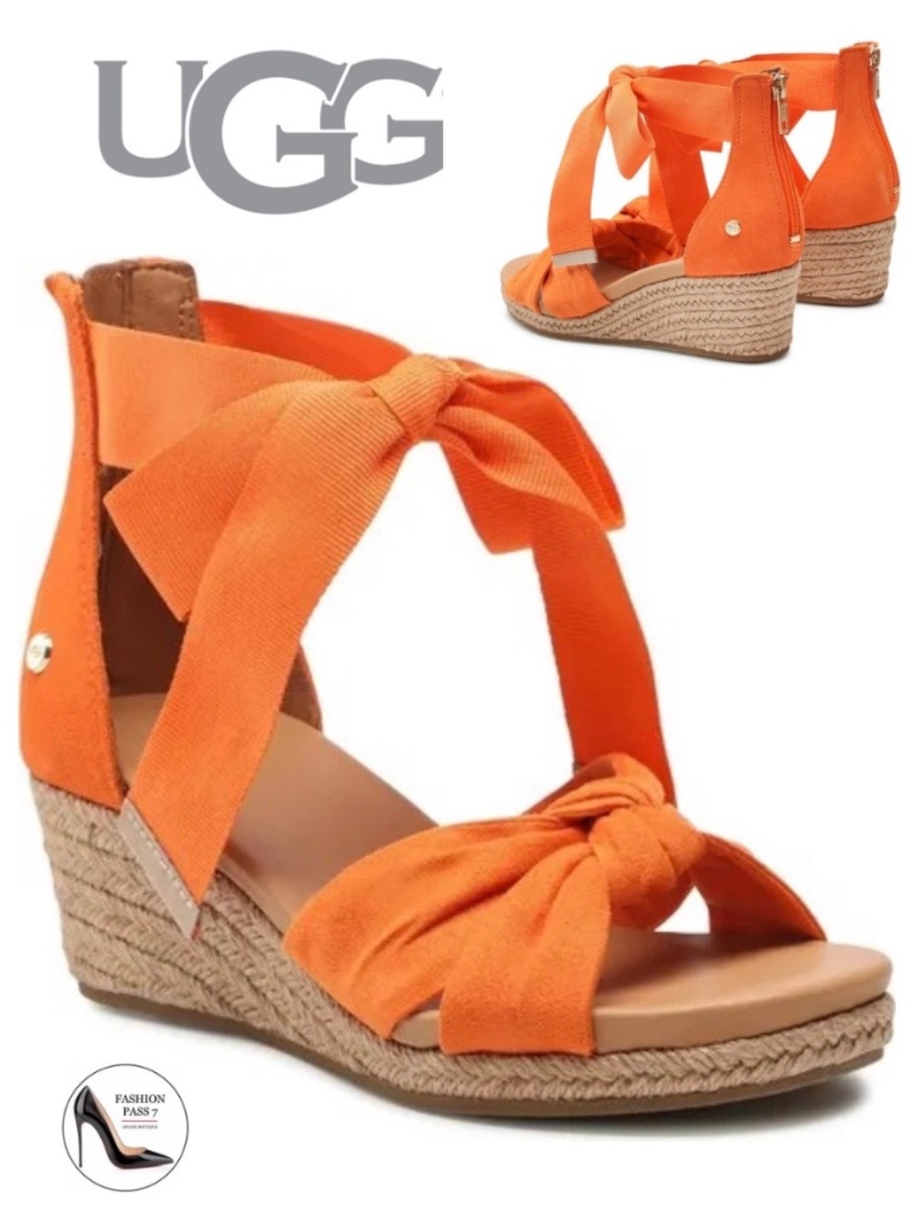 UGG Yarrow Women’s Orange Suede Leather Canvas Espadrille Wedge Sandals Pumps 7
